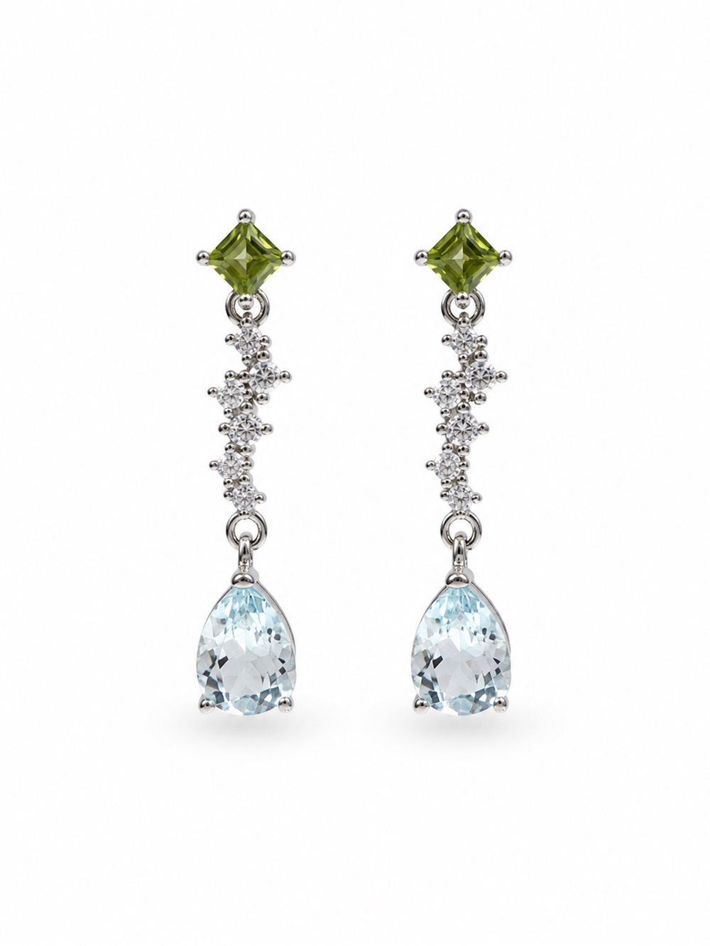 #E35 Aquamarine and Peridot Drop Earrings